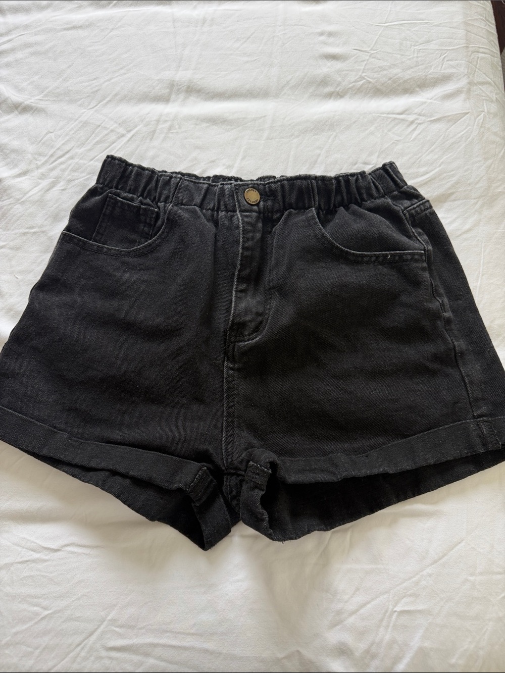 SHEIN Black High-Waist Elastic Denim Shorts